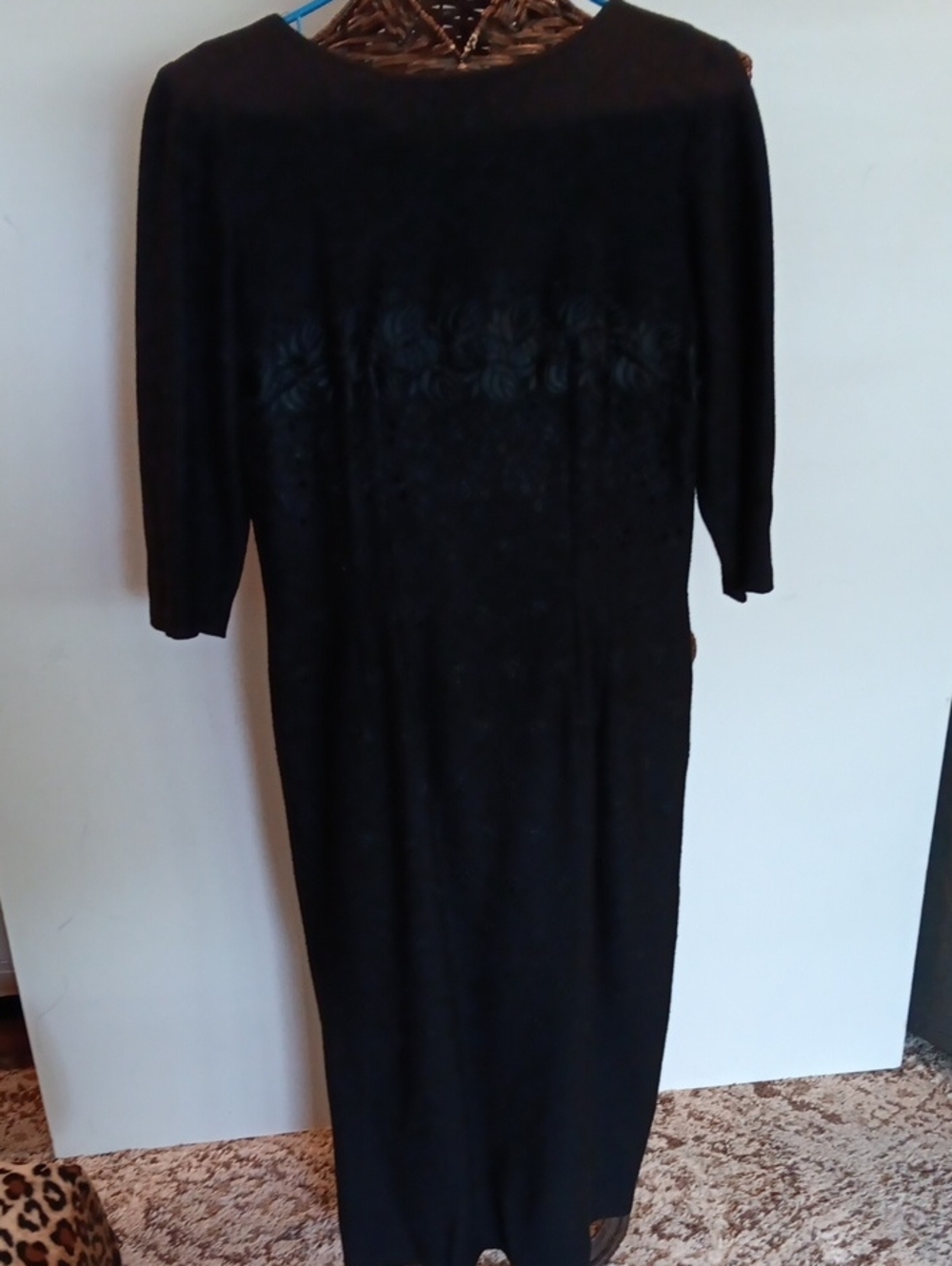 Vintage Classic Black Midi Dress with Subtle Lace Detail